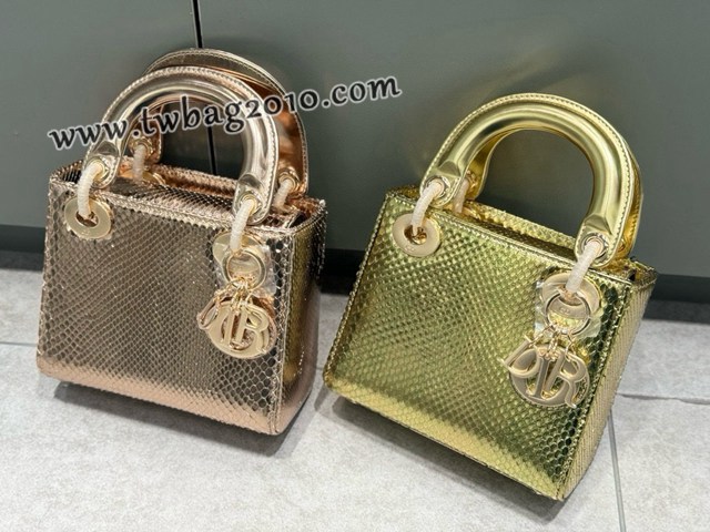 Dior专柜新款Lady女包迪奥顶级原单蟒蛇皮mini三格戴妃手提单肩包 djfk1165